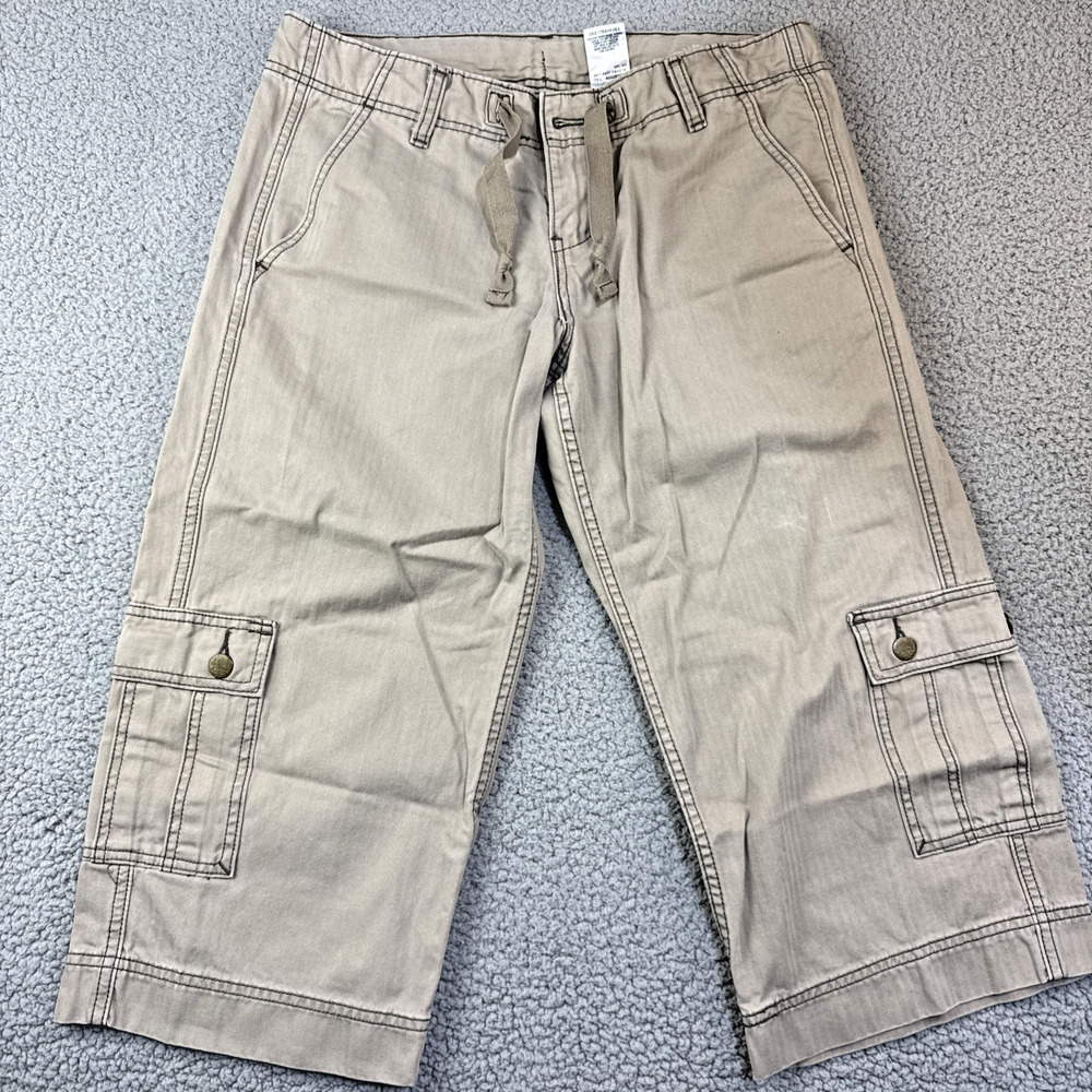 Levis Capri Cargo Pants Medium Clamdiggers Drawstring 100% Cotton Khaki Tan